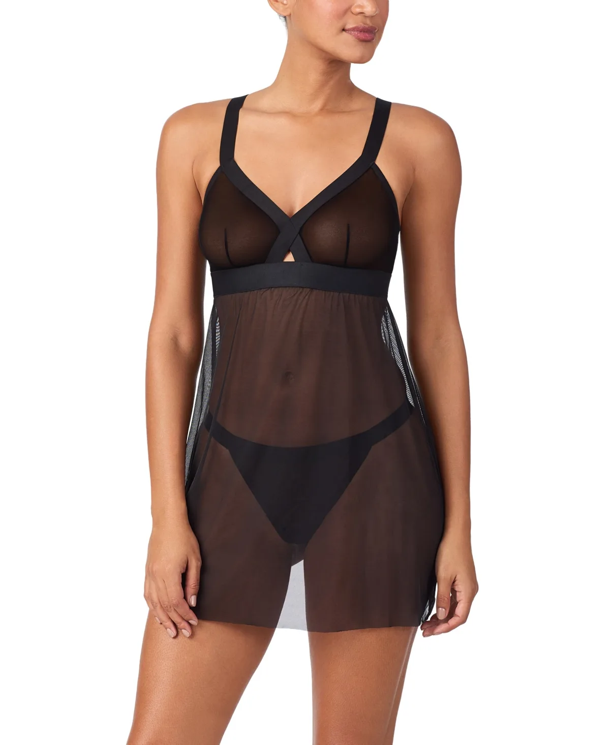 Sheer Mesh V-Neck Babydoll by DKNY