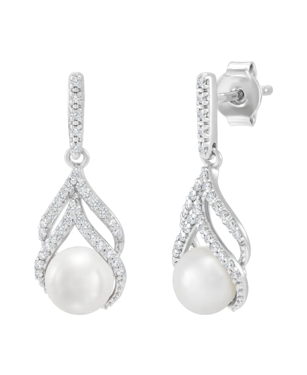 Cultured Freshwater Pearl and Diamond Drop Earrings (1/5 ct. t.w.) in 10k White Gold