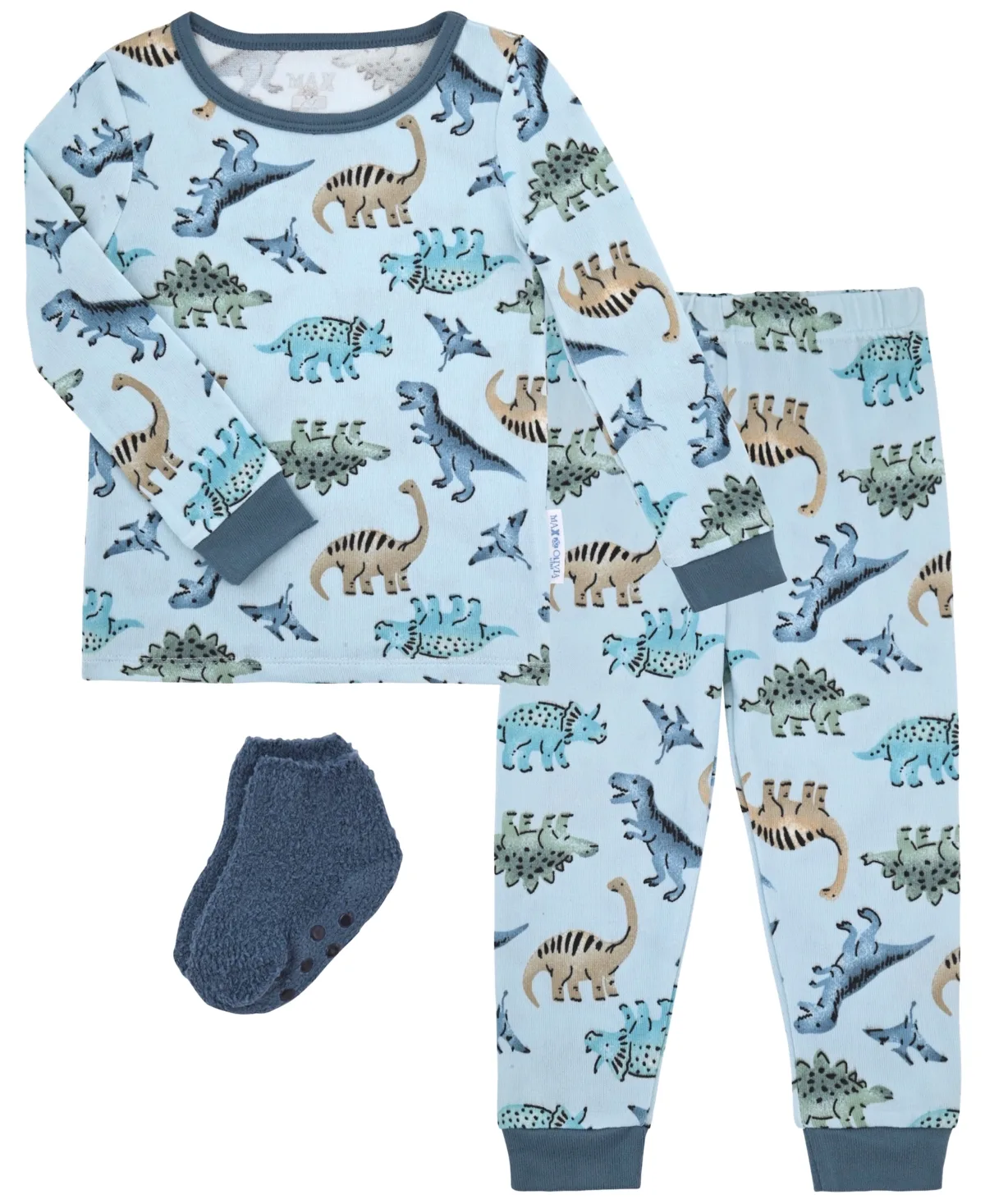 Dino Allover Print Pajama with Socks, 3-Piece Set by Max & Olivia
