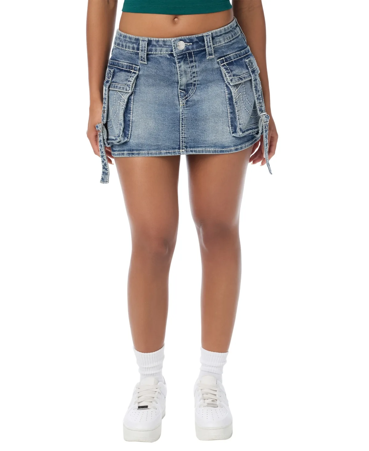 Mini Cargo Stretch Denim Skirt by True Religion