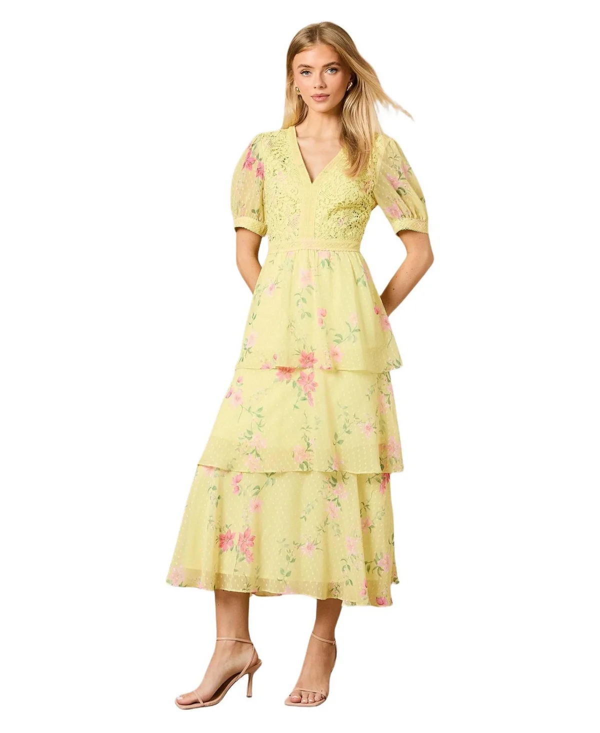 Lace Bodice Tiered Midi Dress by Oasis