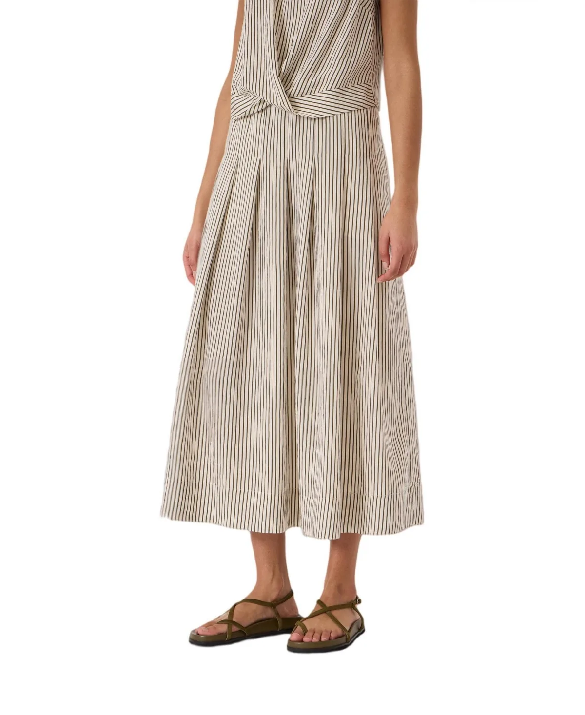 Pleated Stripe Midi Skirt by Hush