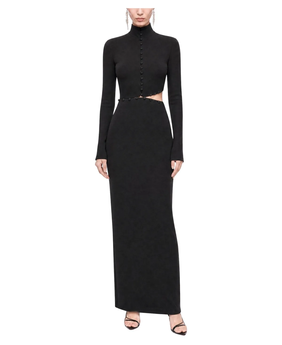 Stand Collar Long-Sleeve Button Detail Maxi Dress by Nocturne