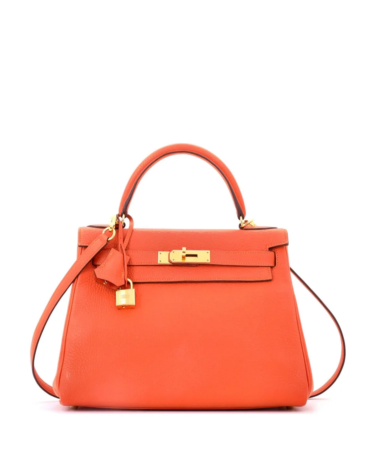 Pre-Owned Kelly 28 Handbag Orange Clemence with Gold Hardware