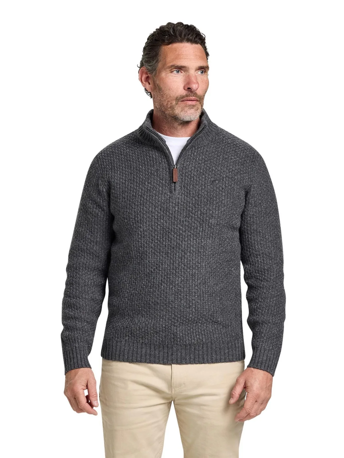 Quarter-Zip Chunky-Textured Relaxed-Fit Sweater by Raging Bull