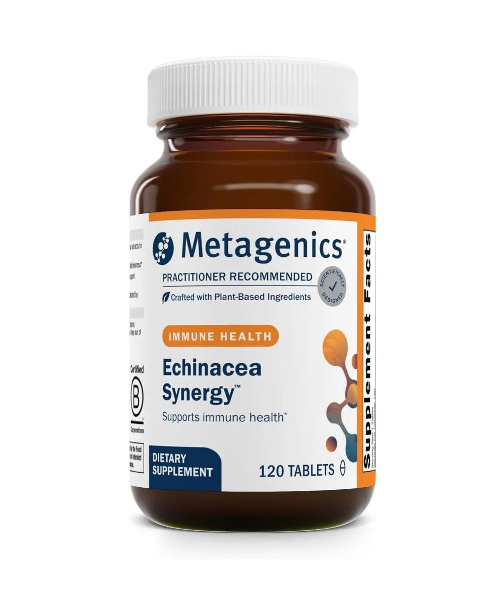 Echinacea Synergy Herbal Immune Support with Echinacea, Perilla Seed, Licorice, Ginger and Vitamin C - Supports Respiratory - 120 Tablets by Metagenics