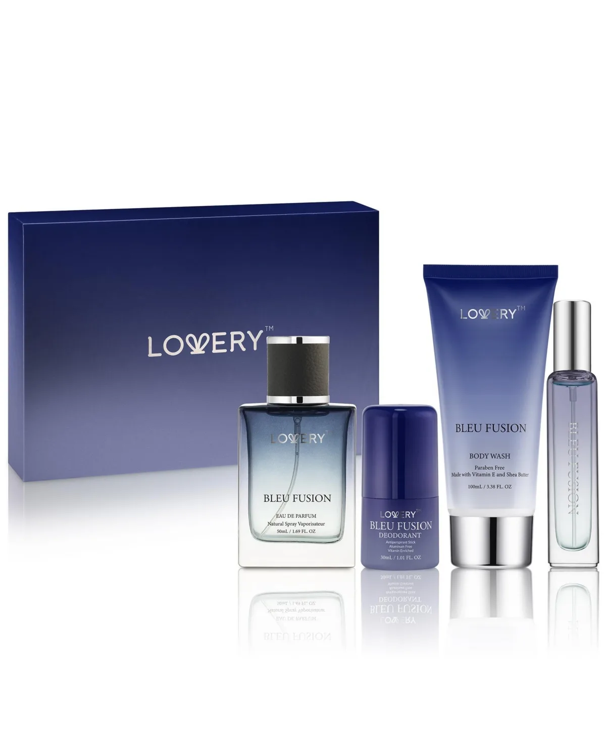 5-Piece Bleu Fusion Bath and Body Care Gift Set with Perfume, Cologne and More by Lovery