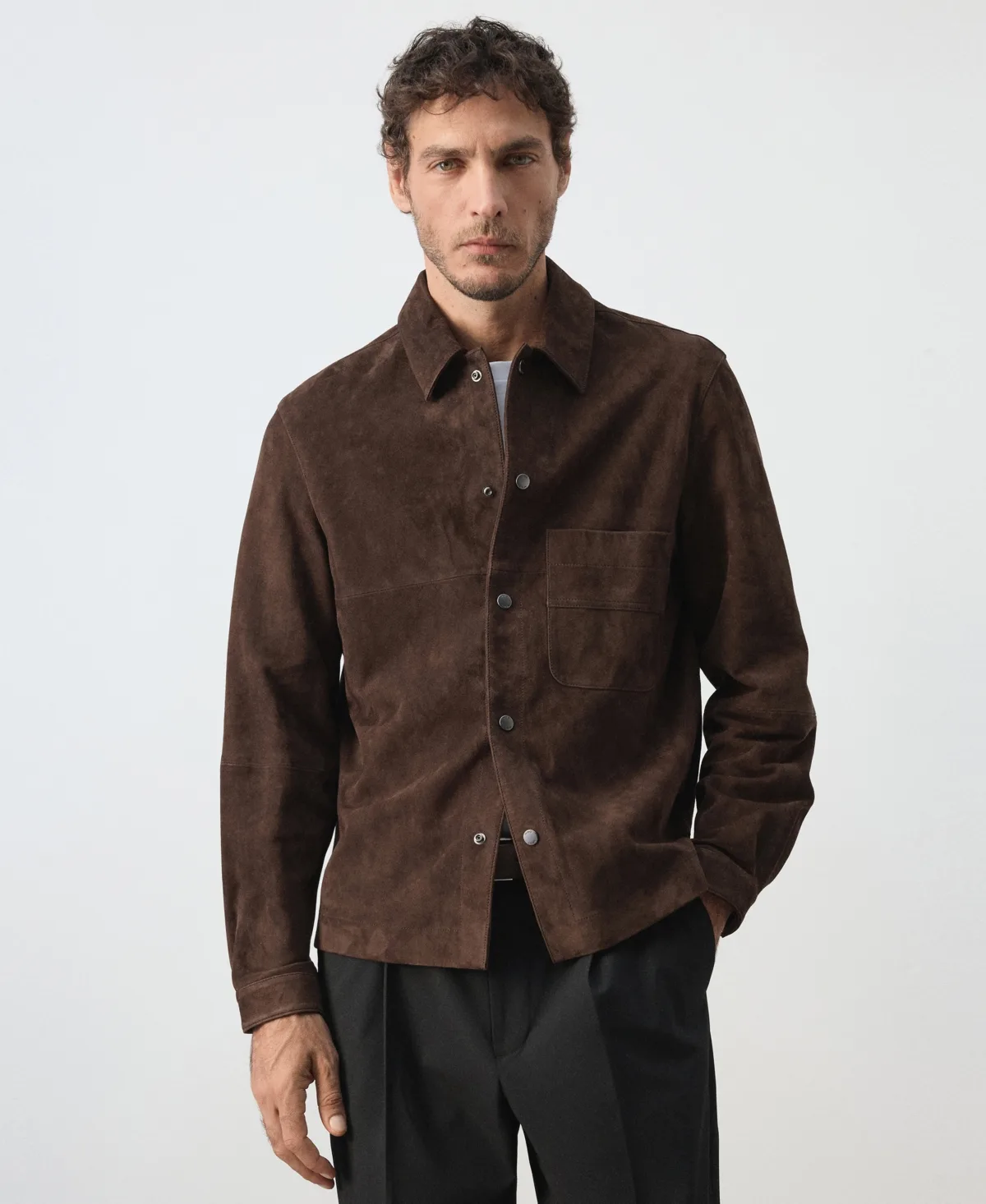 Leather Shirt Jacket with Patch Pocket