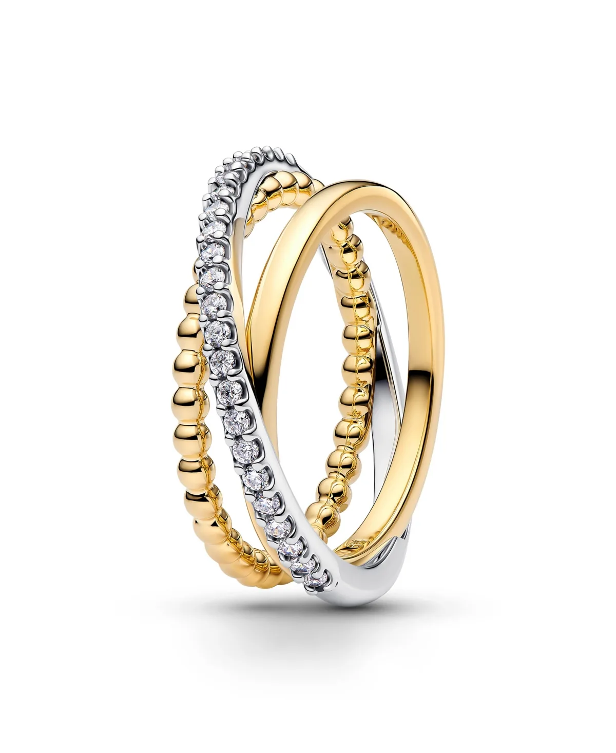 Cubic Zirconia Two-Tone Crossover Beads & Pave Ring by Pandora
