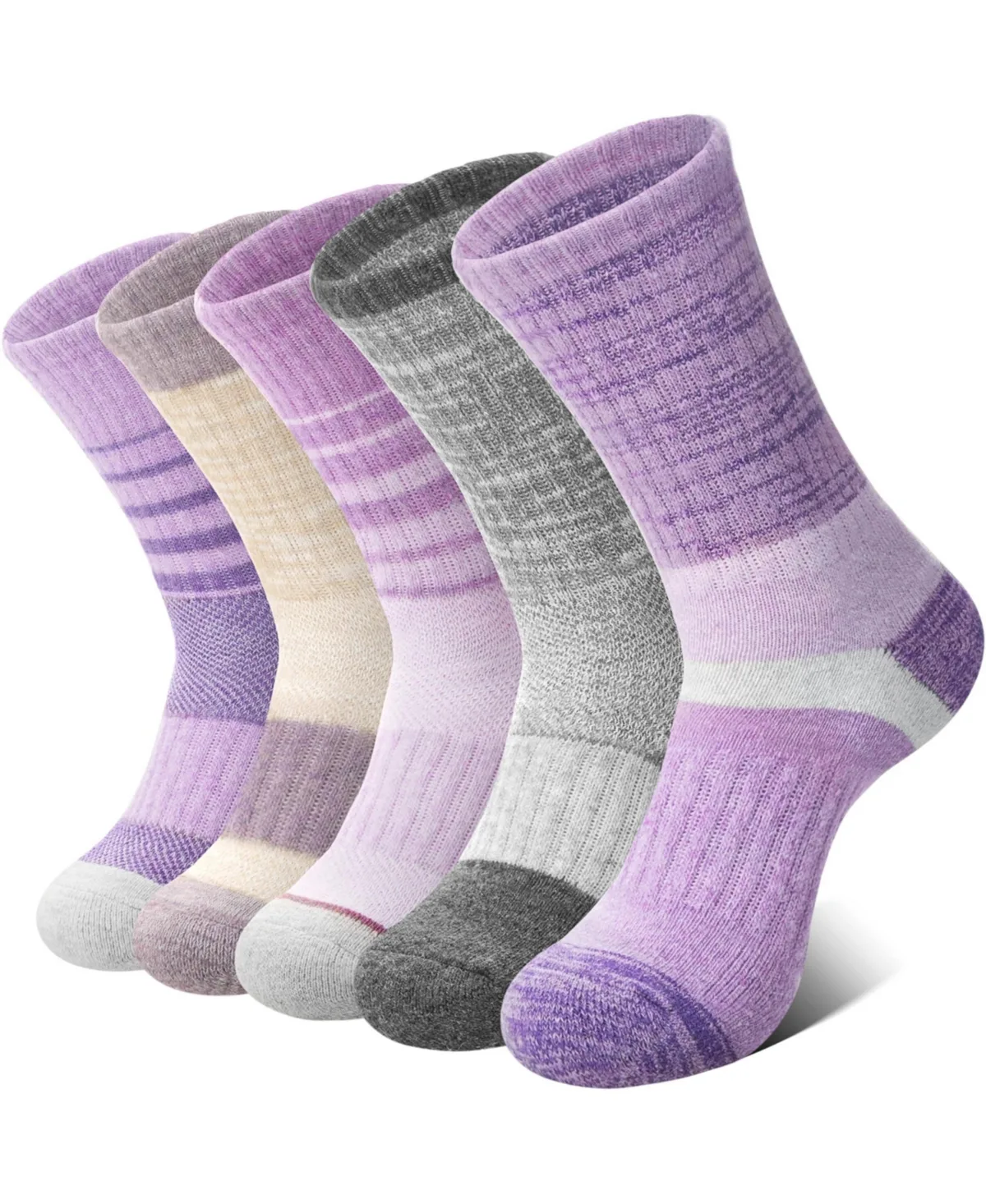 Merino Wool-Blend Cushioned Crew Socks, 5-Pack by Peneyon