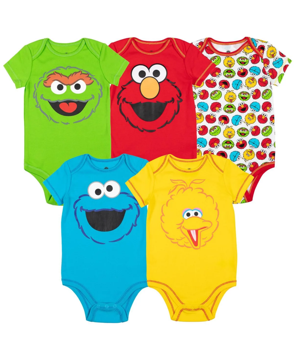Elmo Cookie Monster Bird Newborn 5 Pack Cuddly Short Sleeve Bodysuits by Sesame Street