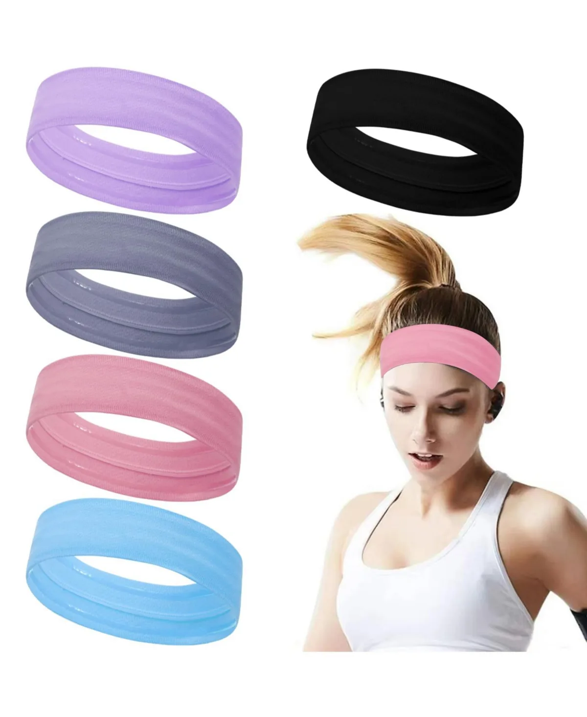 Non-Slip Running Headbands, 5-Piece Set by Peneyon
