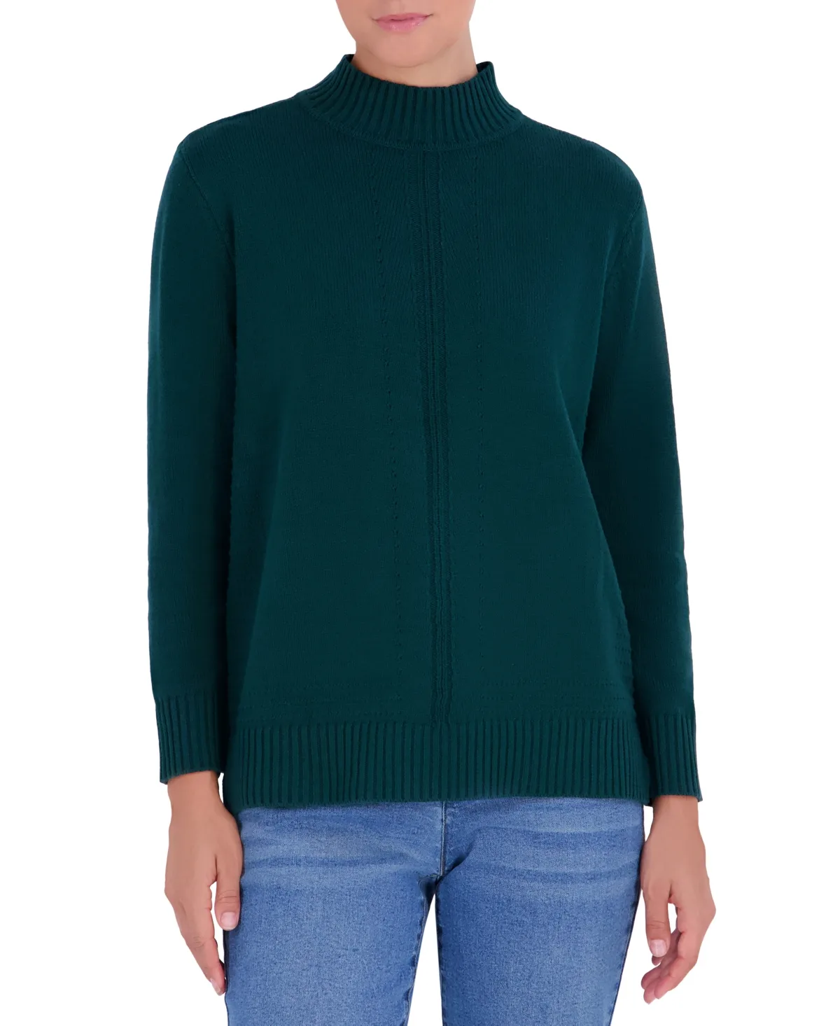 Oversized Turtleneck Stitch-Detail Sweater by Jones New York