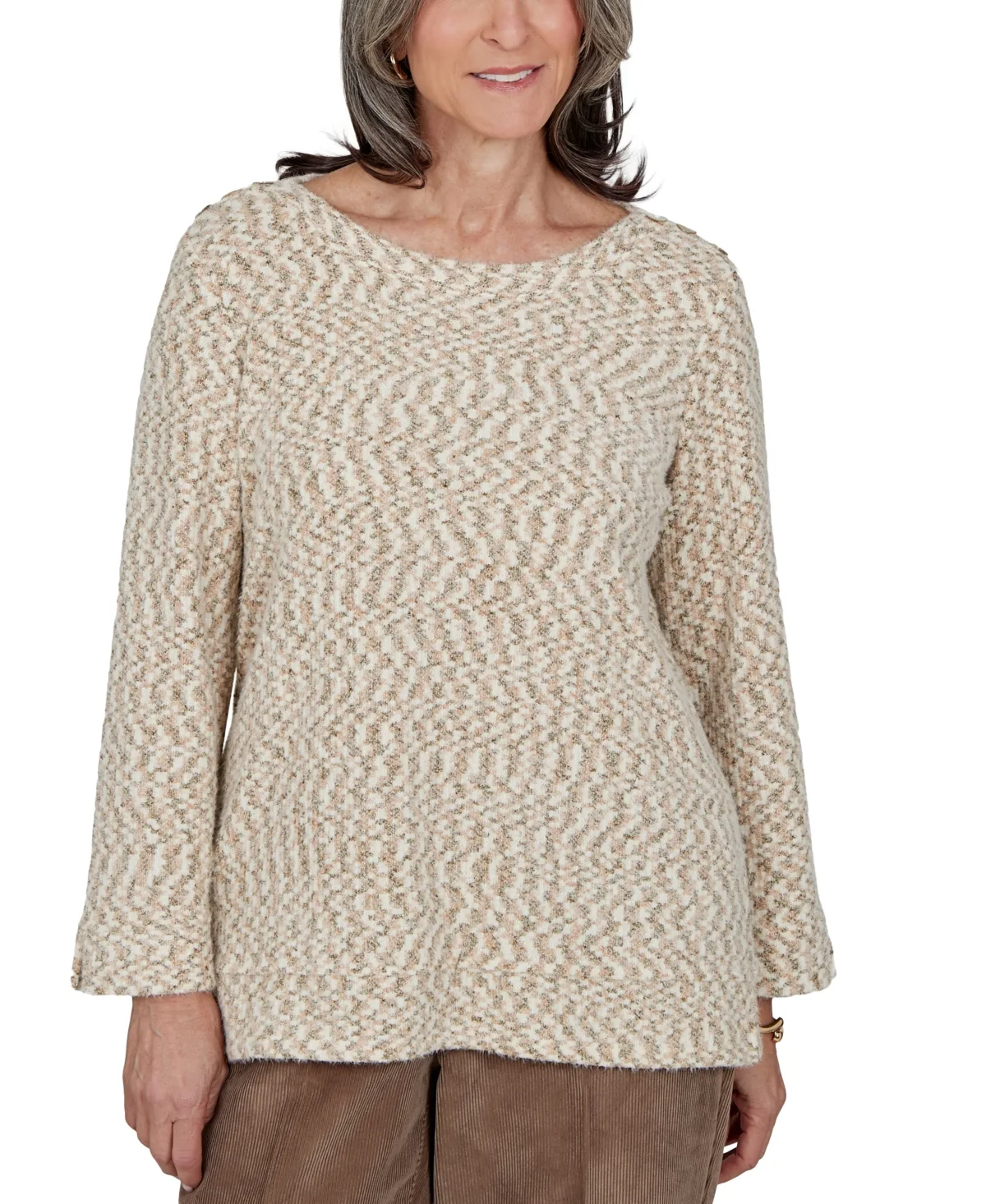 Boat-Neck 3/4-Sleeve Loose Sweater - Stone by Alfred Dunner