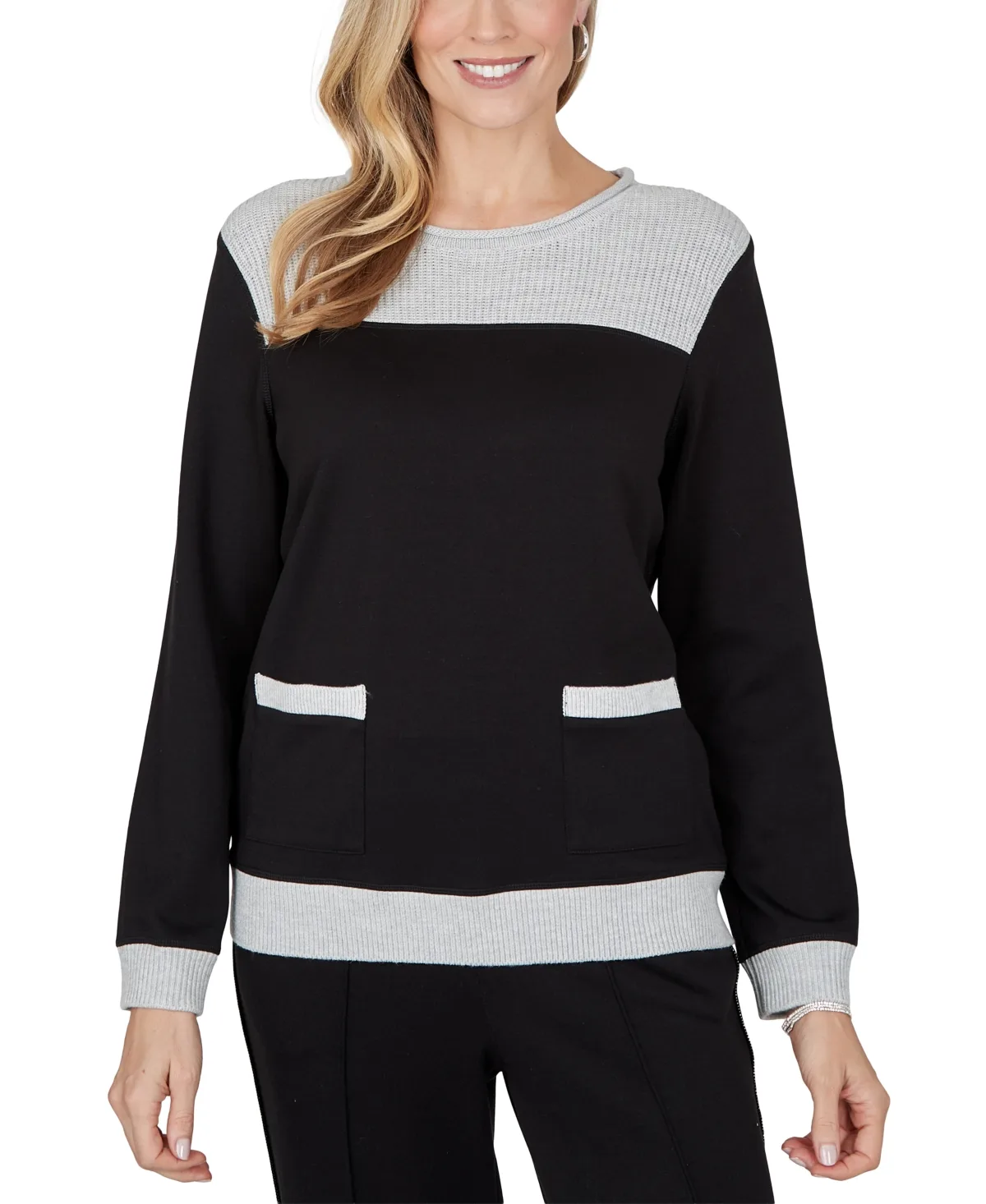 Colorblock Long-Sleeve Crewneck Sweater by Alfred Dunner