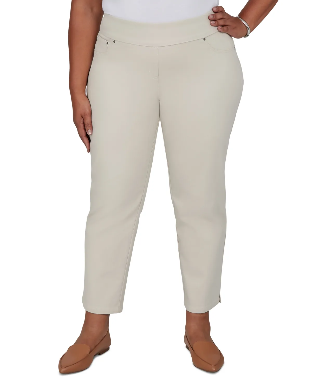 Pull-On Cotton-Blend Cropped-Ankle Pants