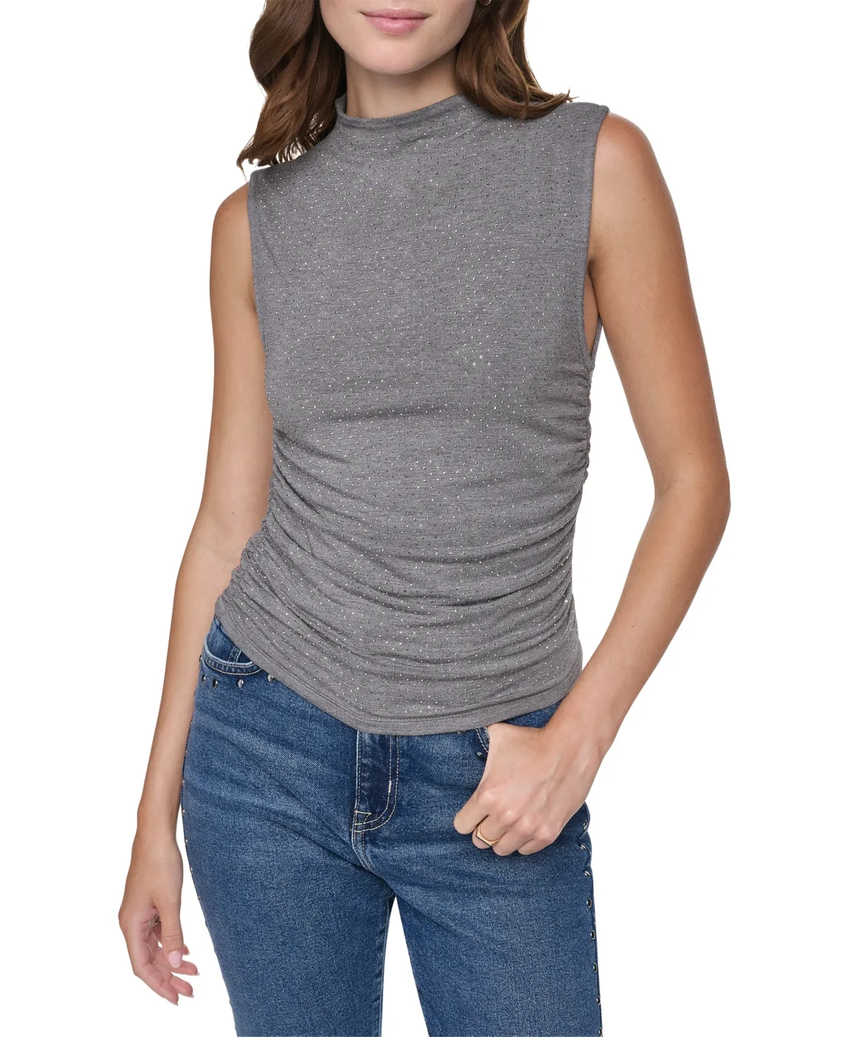 High-Neck Sleeveless Ruched Tank by DKNY