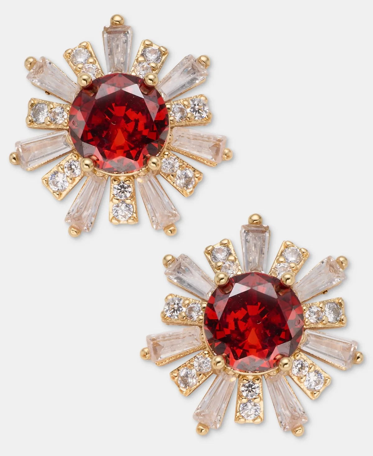 Cubic Zirconia Gold-Tone Floral Stud Earrings