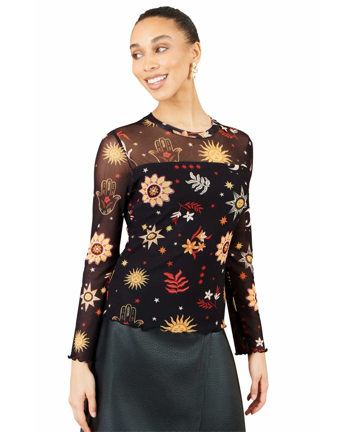Cosmic Mesh Long-Sleeve Sheer Top by Yumi