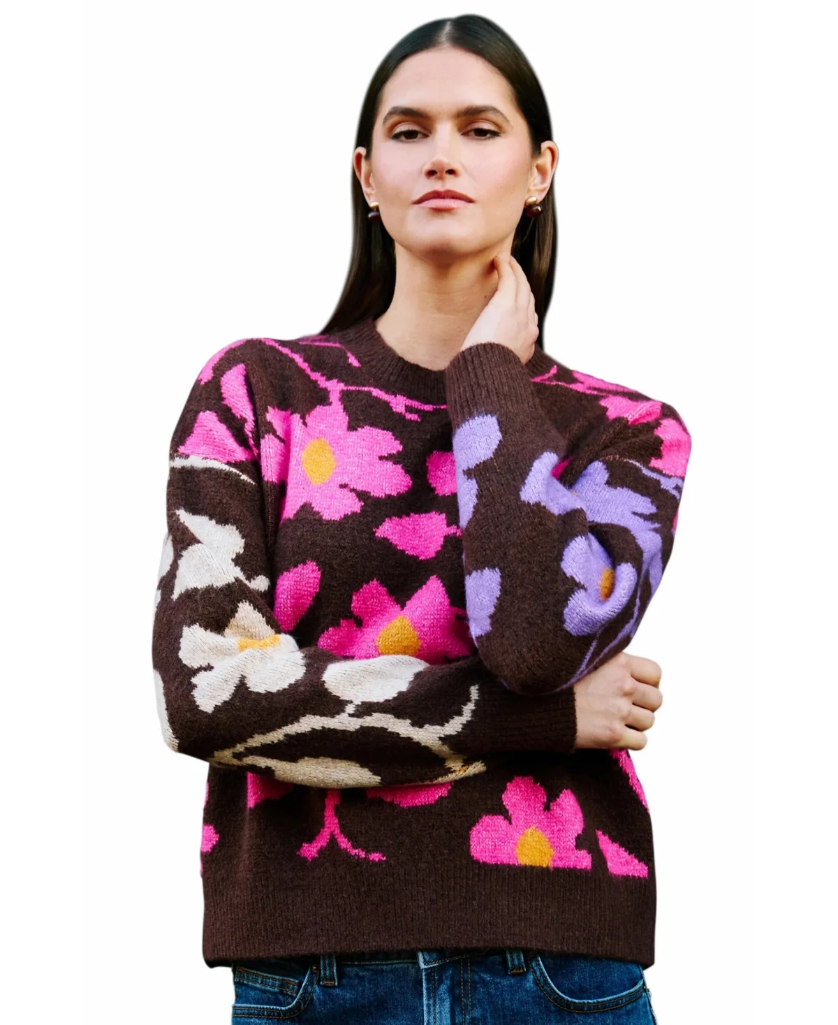 Floral-Intarsia Relaxed-Fit Sweater by Yumi