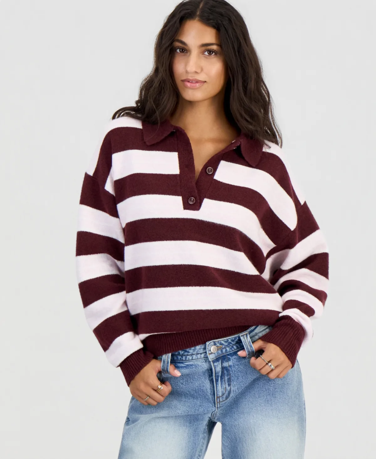 Collar Rugby Slouchy Striped Sweater by Hippie Rose