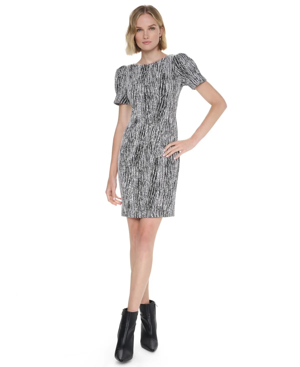 Short-Sleeve Puff-Sleeve Sheath Dress