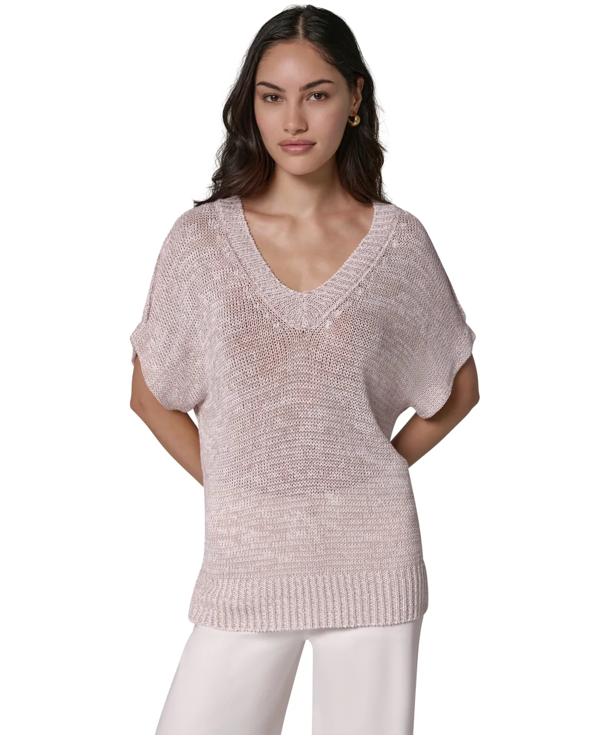 Short Sleeve Relaxed Fit Lurex Sweater by Donna Karan Weekend