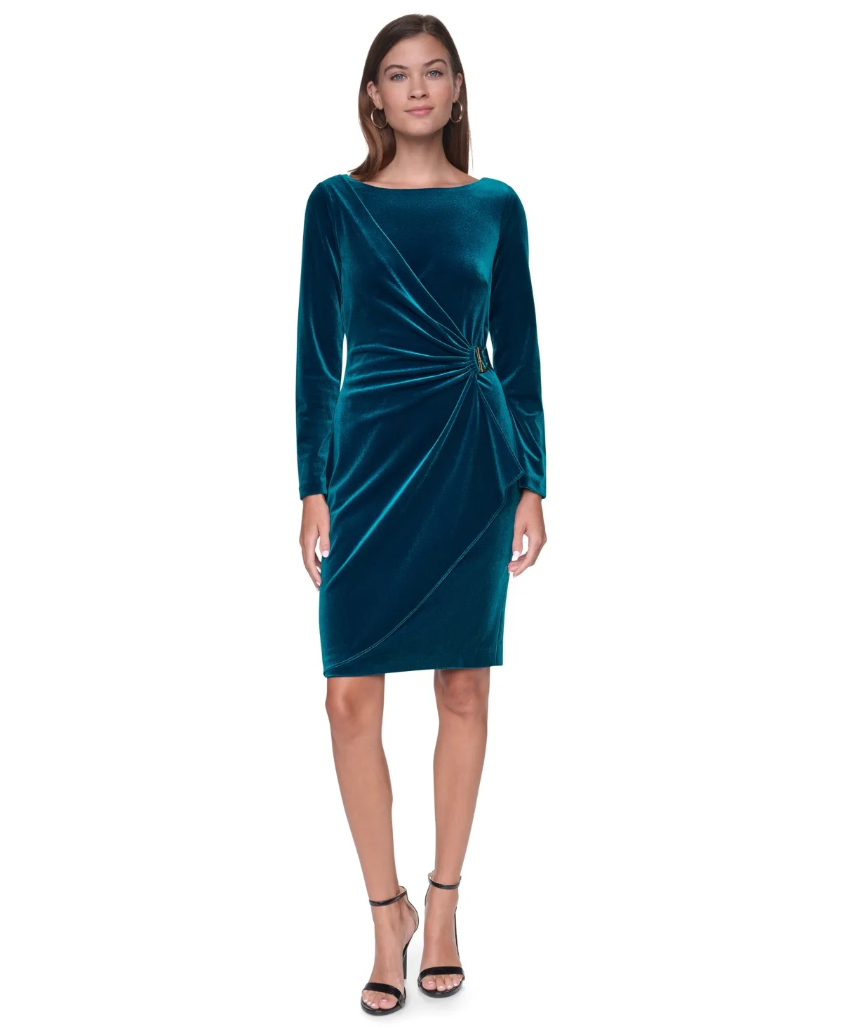 Velvet Ruched Long-Sleeve Dress by DKNY