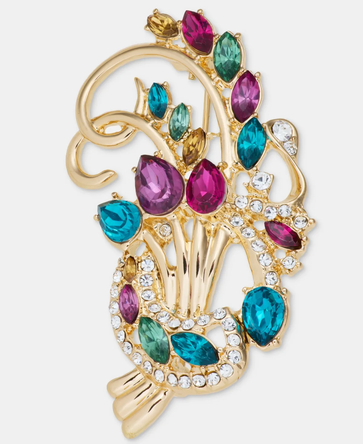 Gold-Tone Multicolor Crystal Cluster Brooch