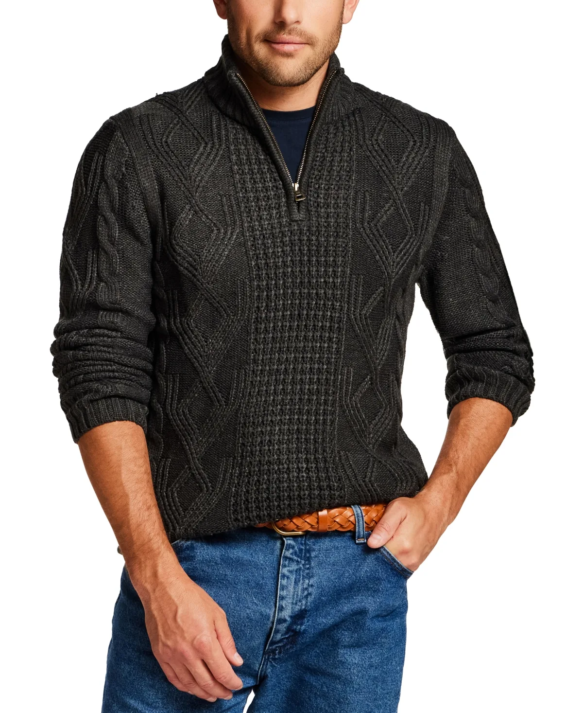 Cable-Knit Quarter-Zip Sweater by Weatherproof Vintage