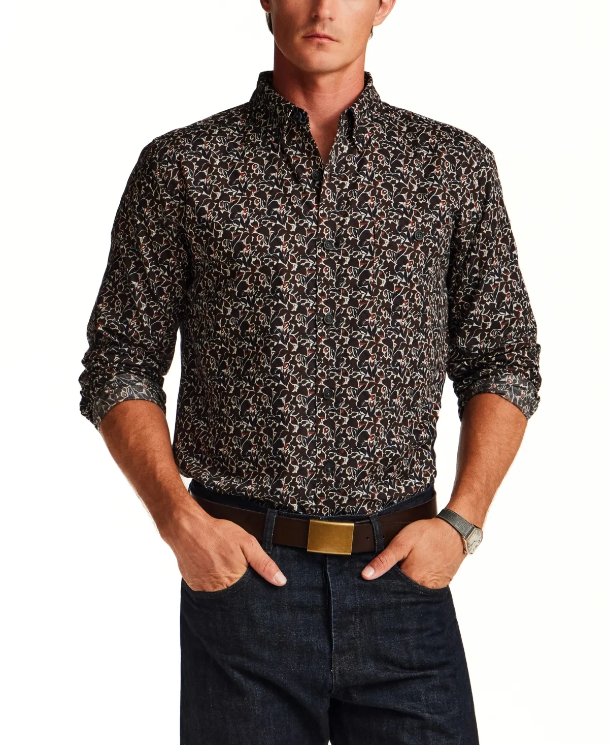 Floral Poplin Regular-Fit Shirt by Vintage & Black