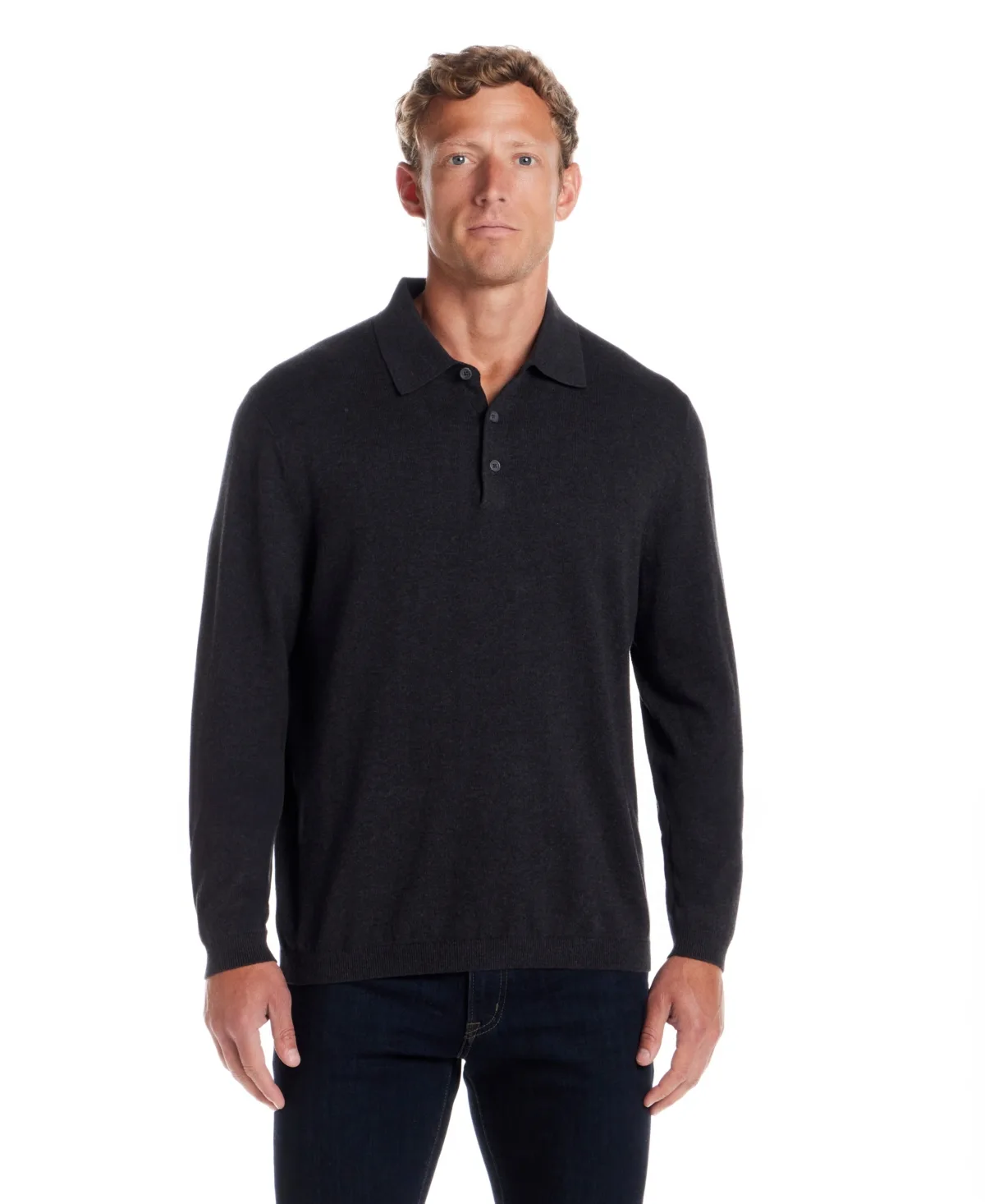 Cotton Cashmere Long Sleeve Polo Sweater by Weatherproof Vintage