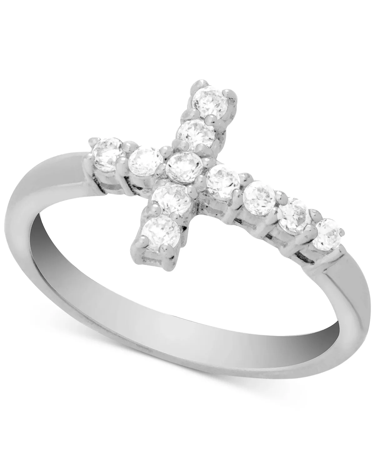 Crystal Cross Ring in Silver-Plate by Essentials
