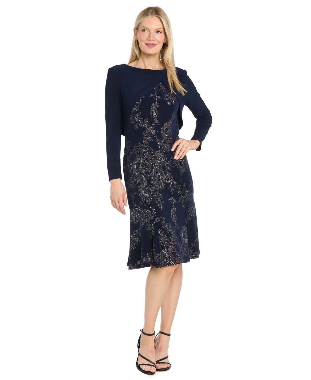 Paisley Long-Sleeve Knee-Length Jacket Dress by R&M Richards