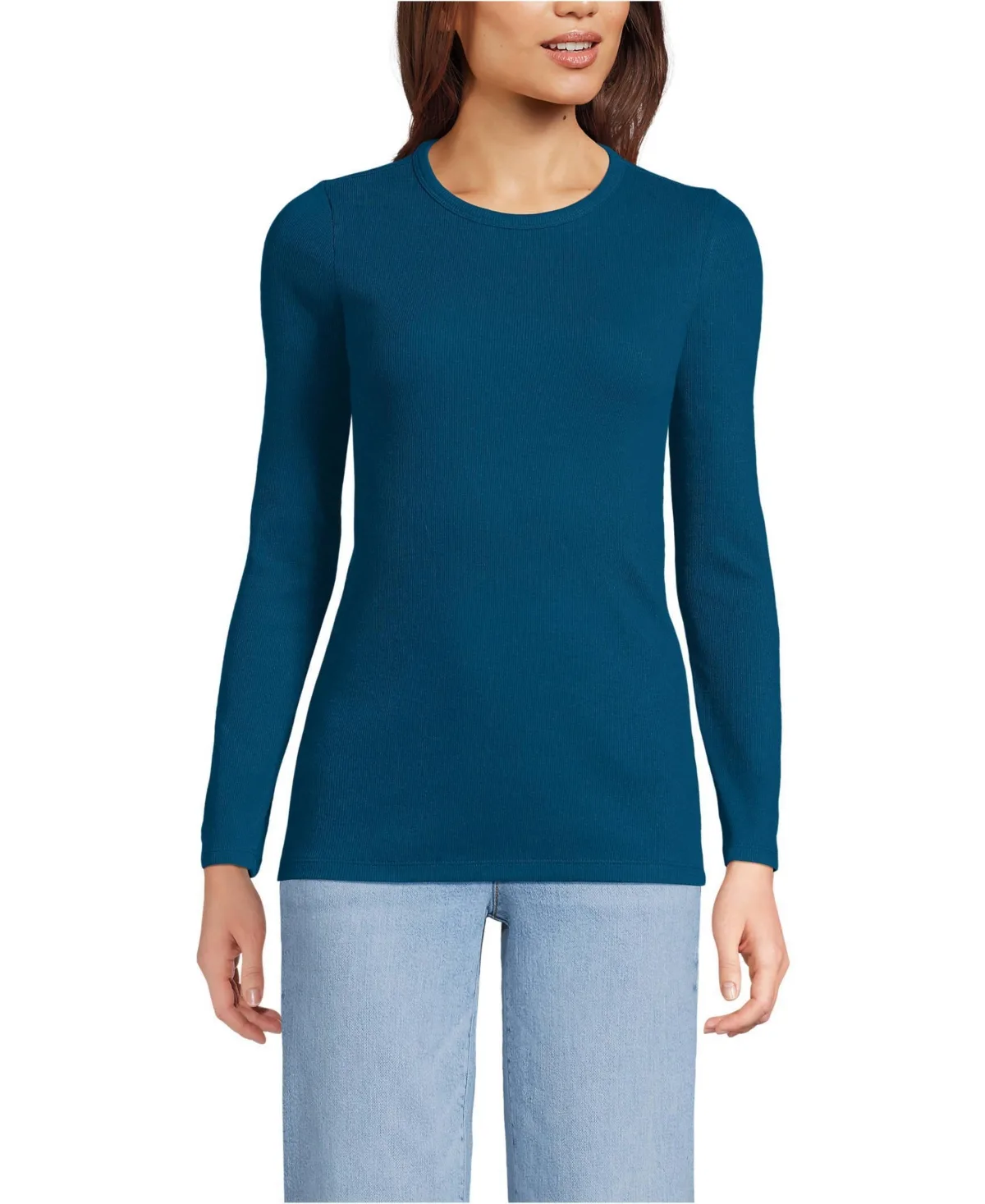 Long Sleeve Micro Rib T-Shirt by Lands' End