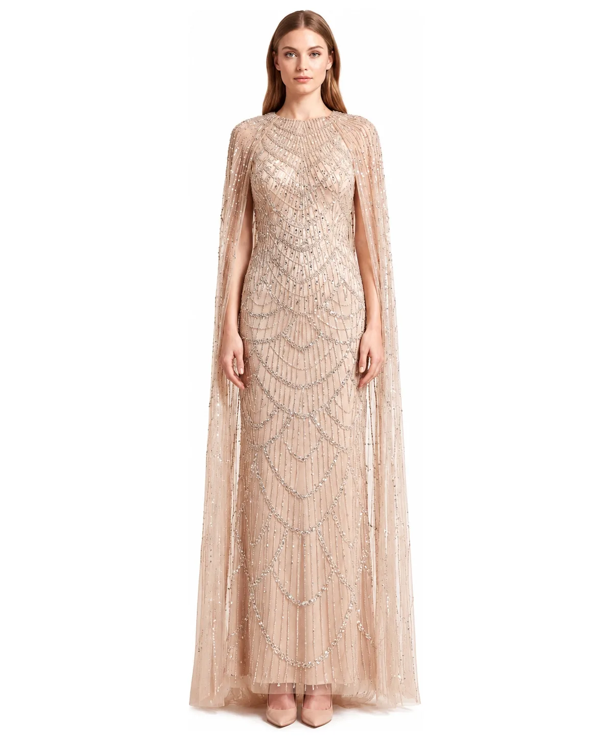 Beaded High-Neck Cape Gown by Lara