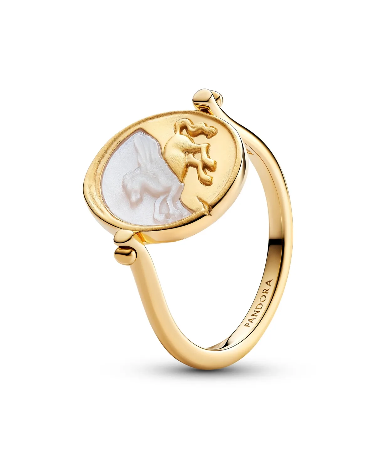 Imitation Pearl Gold-Tone Pegasus Reversible Ring by Pandora