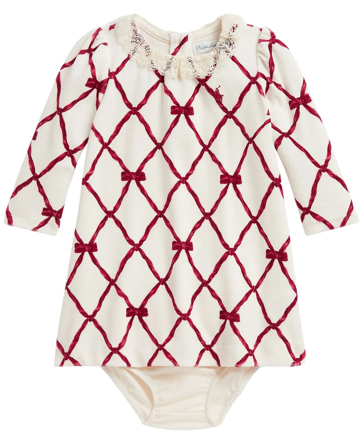 Ribbon-Print Velour Dress & Bloomer by Polo Ralph Lauren