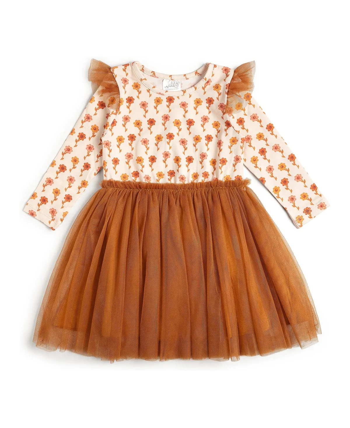 Cinnamon Floral Long Sleeve Tutu Dress by Sweet Wink