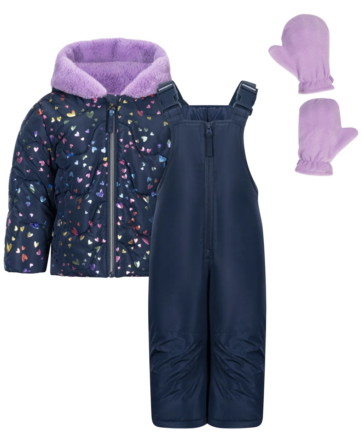 Foil-Print Fleece-Lined Hooded Jacket and Ski Bib, 2-Piece Set by S Rothschild & Co