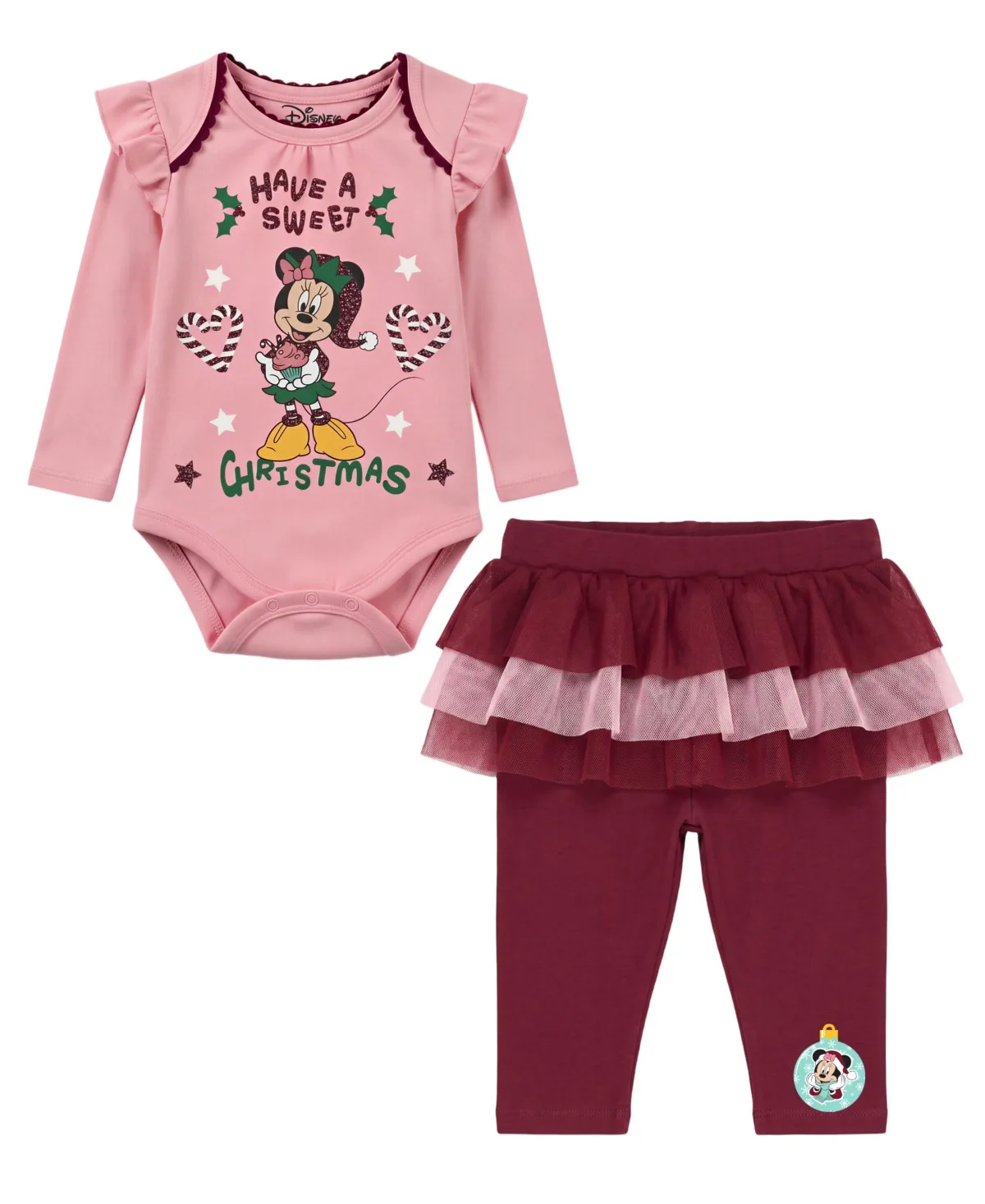 Minnie Christmas Long-Sleeve Holiday Bodysuit and Pants, 2-Piece Set by Disney