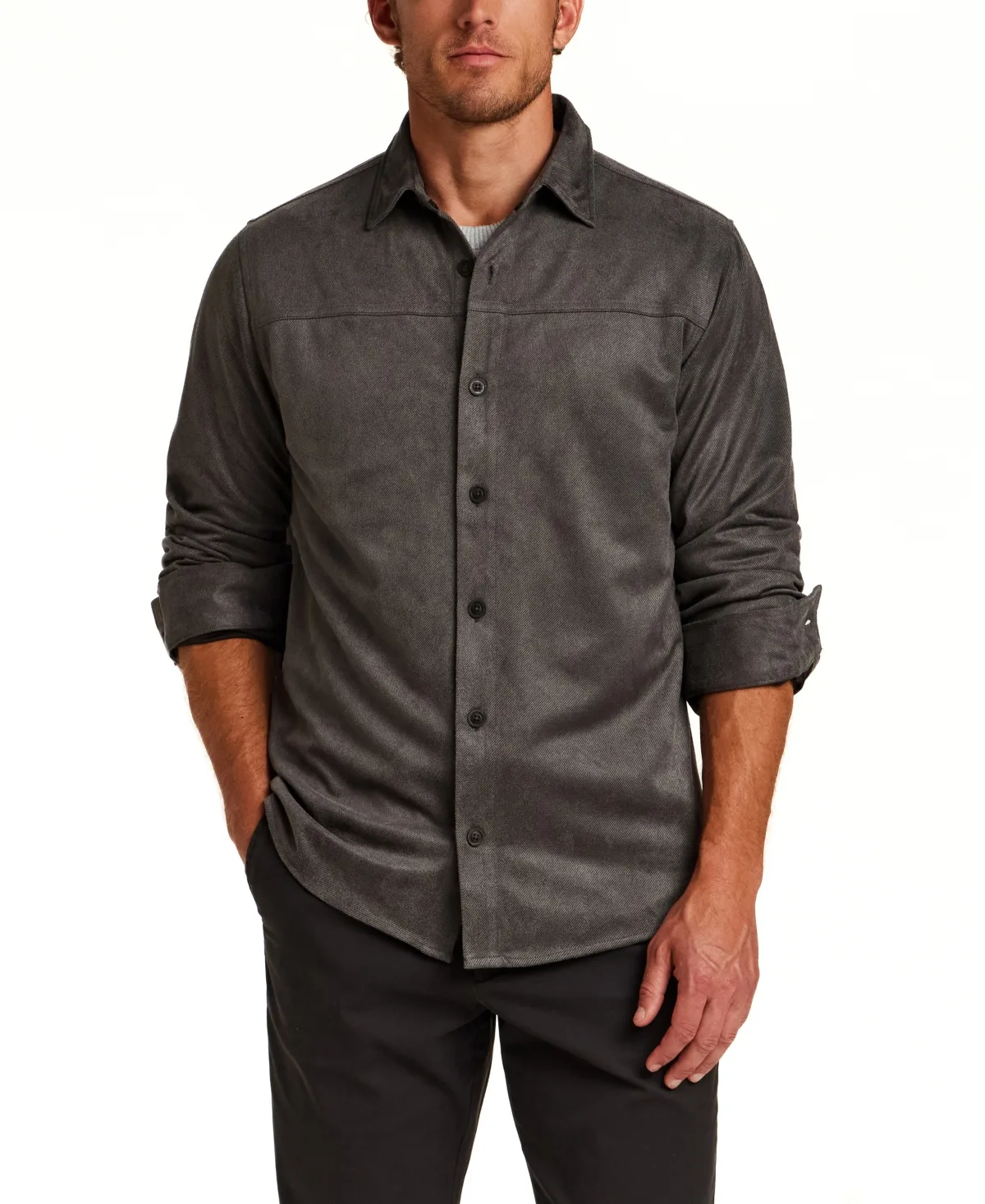 Long Sleeve Sueded Twill Regular-Fit Button-Down Shirt by Vintage & Black