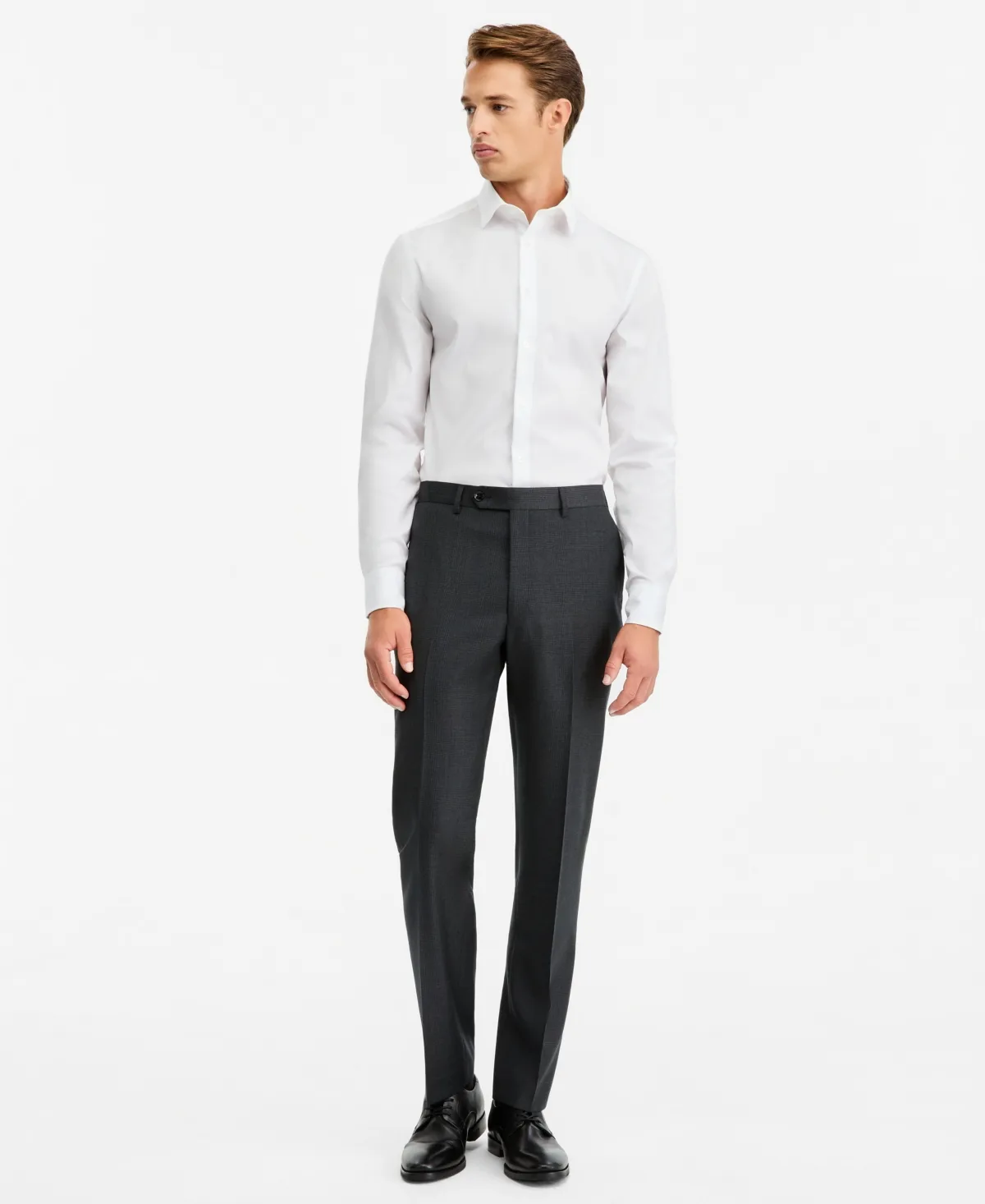 Modern-Fit Charcoal Plaid 100% Wool Suit Separate Pants by The Mens Store