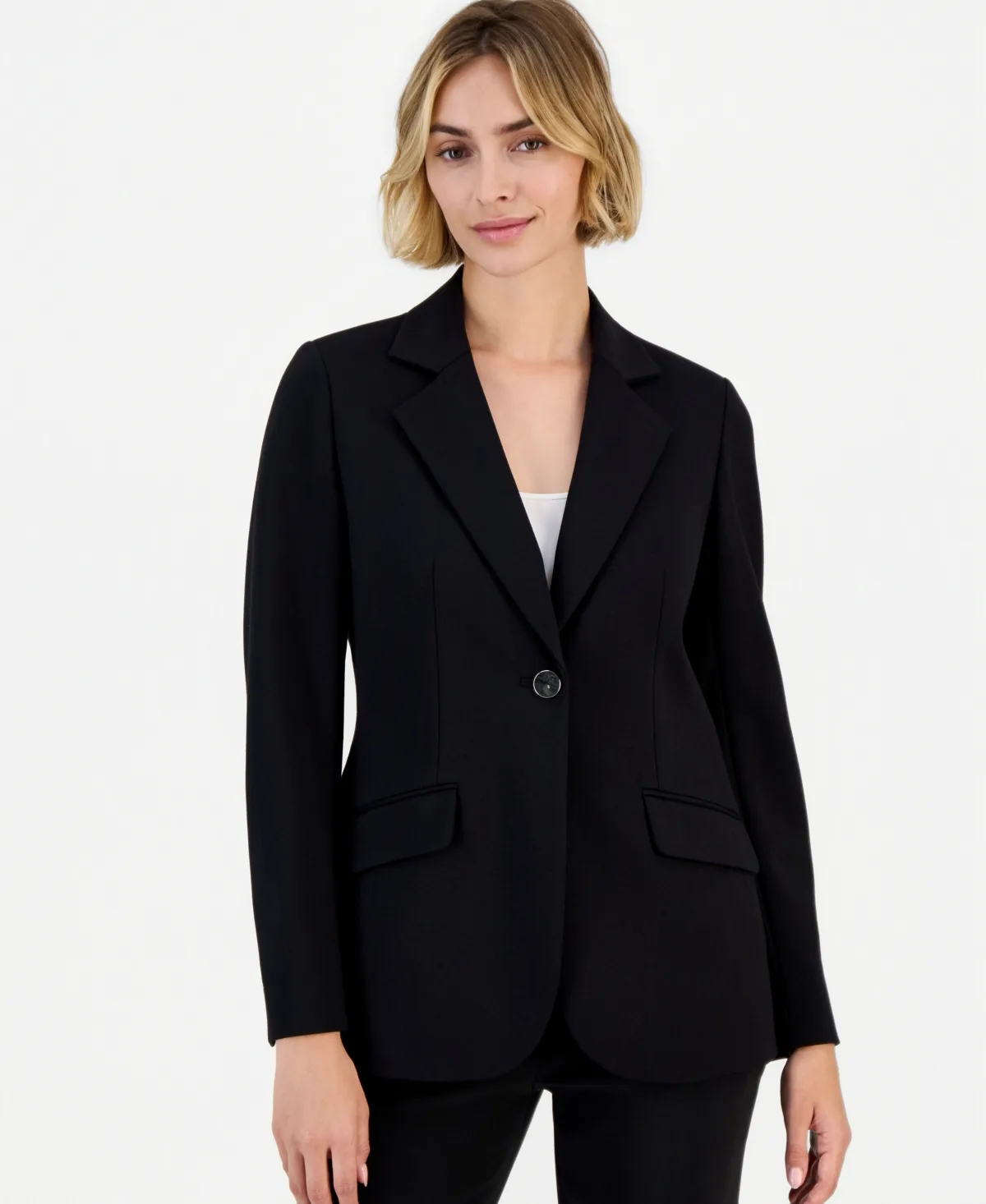 One-Button Flap-Pocket Blazer by Anne Klein
