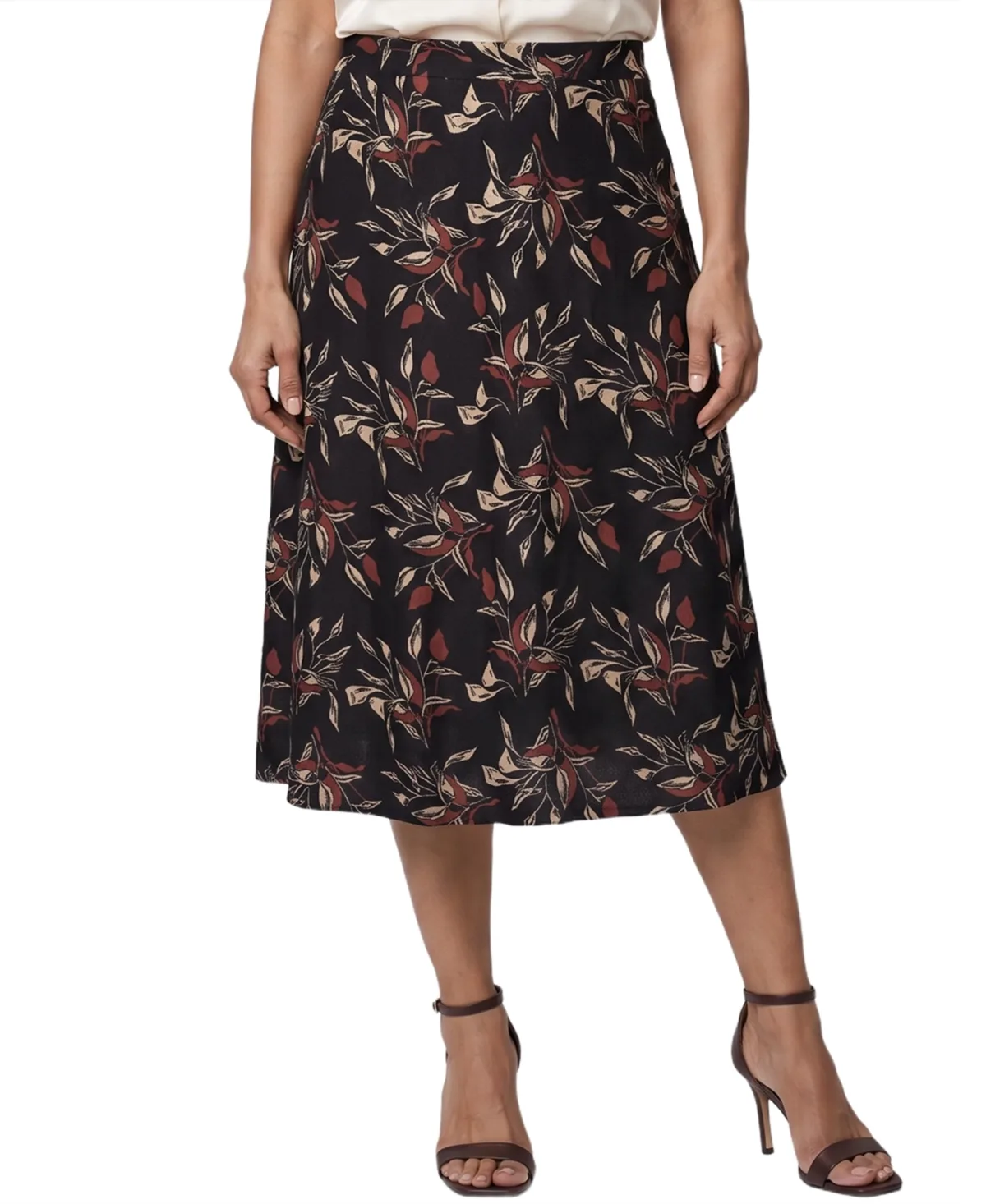High-Waisted A-Line Midi Skirt