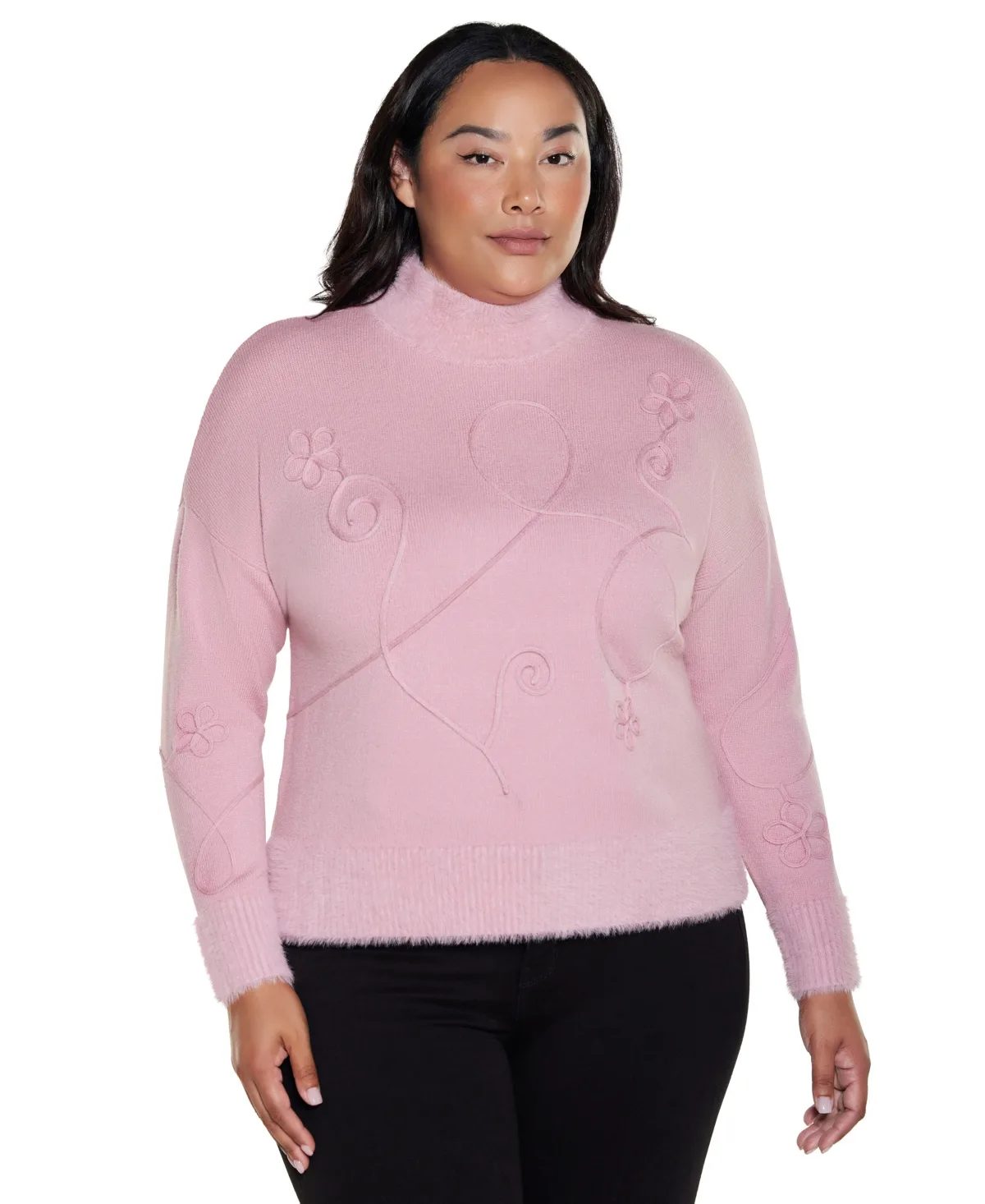 Mock-Neck Long-Sleeve Soutache-Detail Pullover Sweater by Belldini