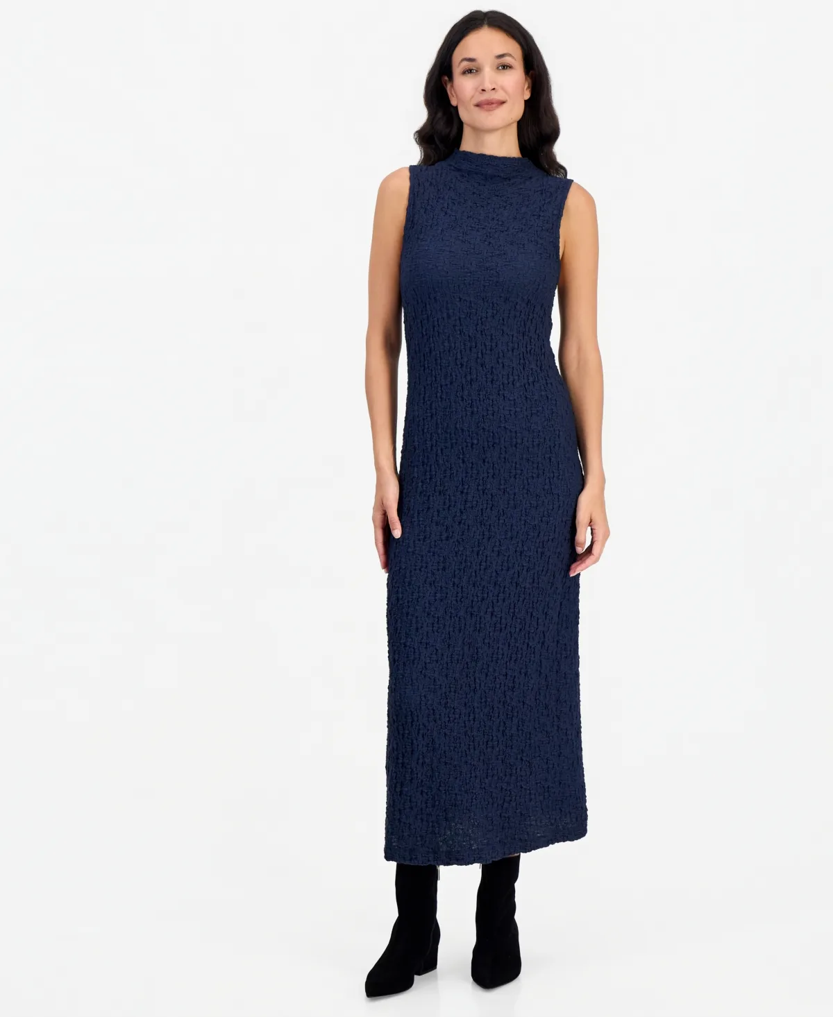 Funnel-Neck Textured Midi Dress by Eileen Fisher