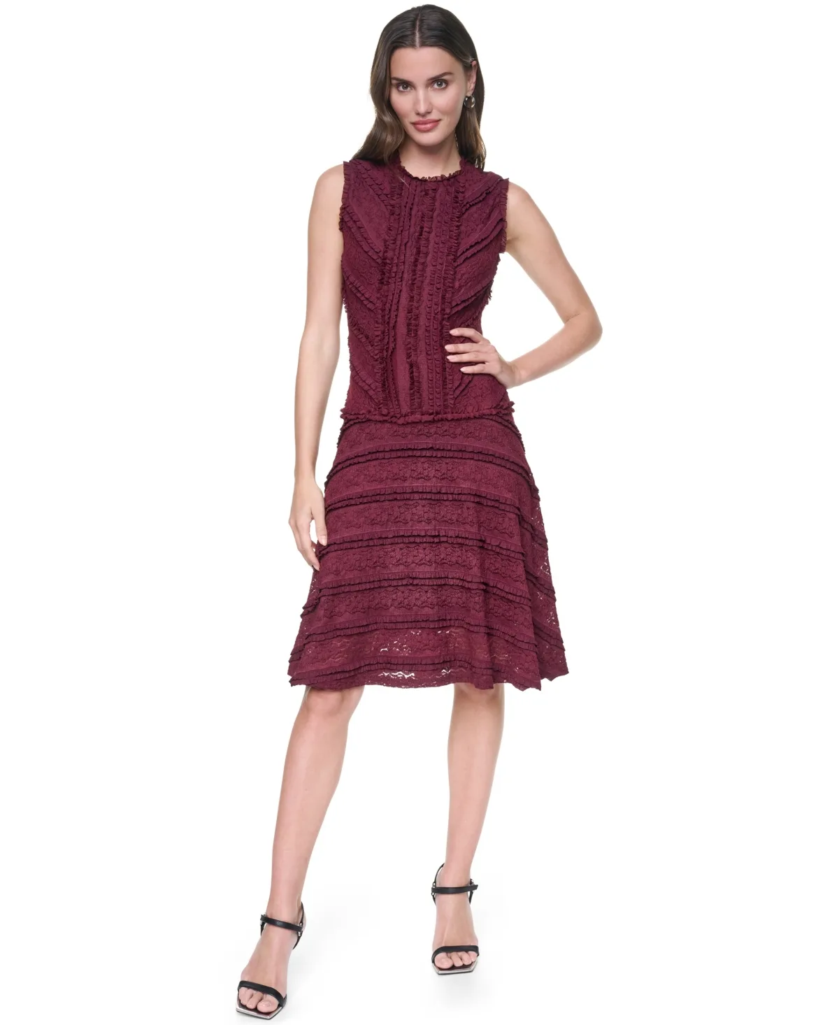 Sleeveless Crew Neck Ruffle Hem Dress by DKNY