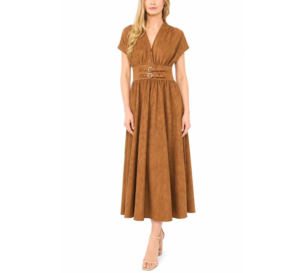The Noa Short-Sleeve V-Neck Midi Faux Suede Dress by Parker