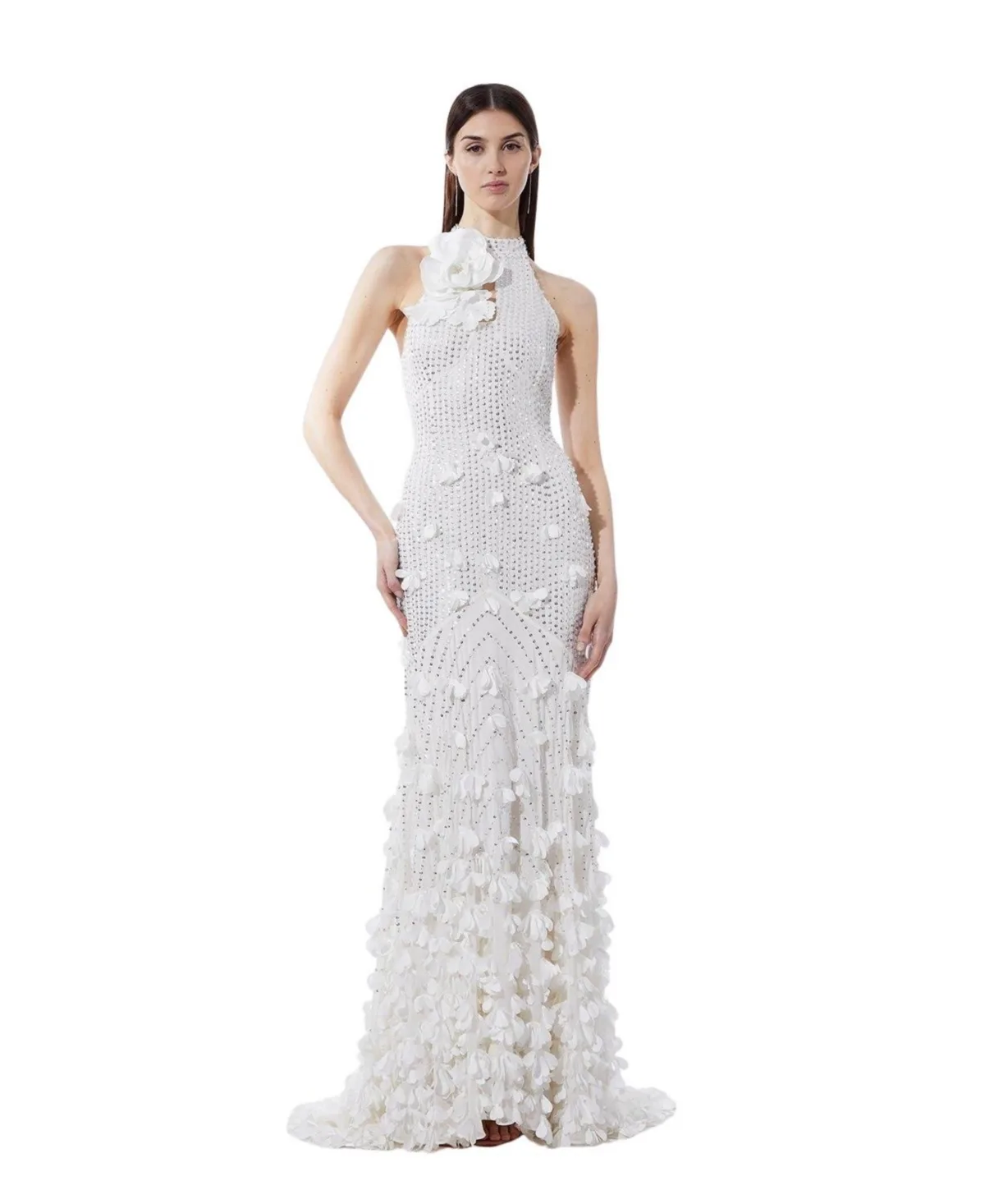 Crystal Rosette Halter-Neck Maxi Dress by Karen Millen